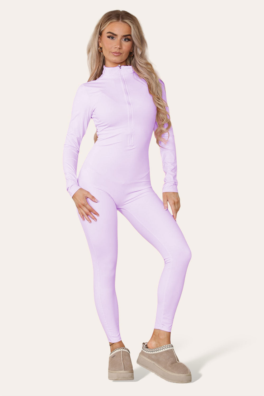 Ribbed High Neck Zipper Collar Jumpsuit Front Unitard Set 12 Ribbed High Neck Zipper Collar Jumpsuit Front Unitard Set - Image 12