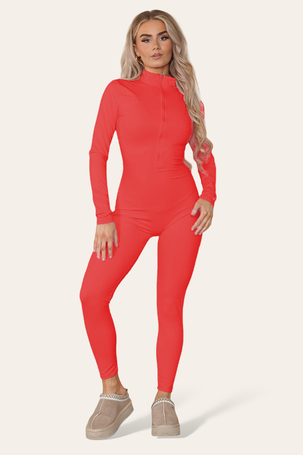 Ribbed High Neck Zipper Collar Jumpsuit Front Unitard Set 13 Ribbed High Neck Zipper Collar Jumpsuit Front Unitard Set - Image 13