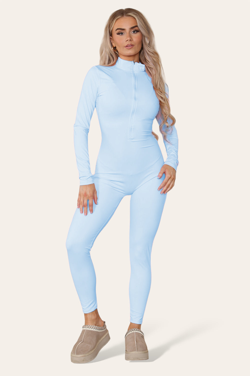 Ribbed High Neck Zipper Collar Jumpsuit Front Unitard Set 15 Ribbed High Neck Zipper Collar Jumpsuit Front Unitard Set - Image 15