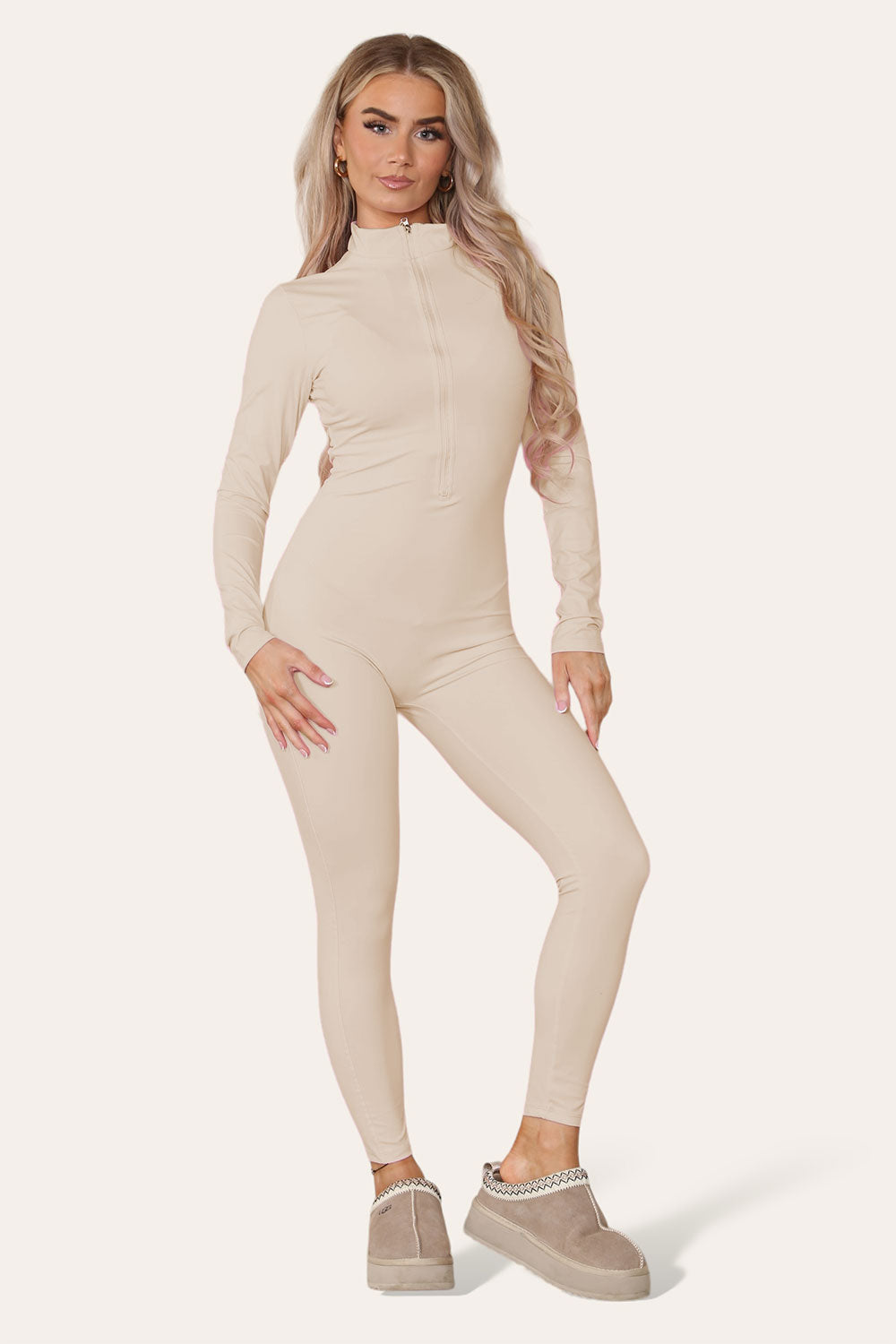 Ribbed High Neck Zipper Collar Jumpsuit Front Unitard Set 17 Ribbed High Neck Zipper Collar Jumpsuit Front Unitard Set - Image 17
