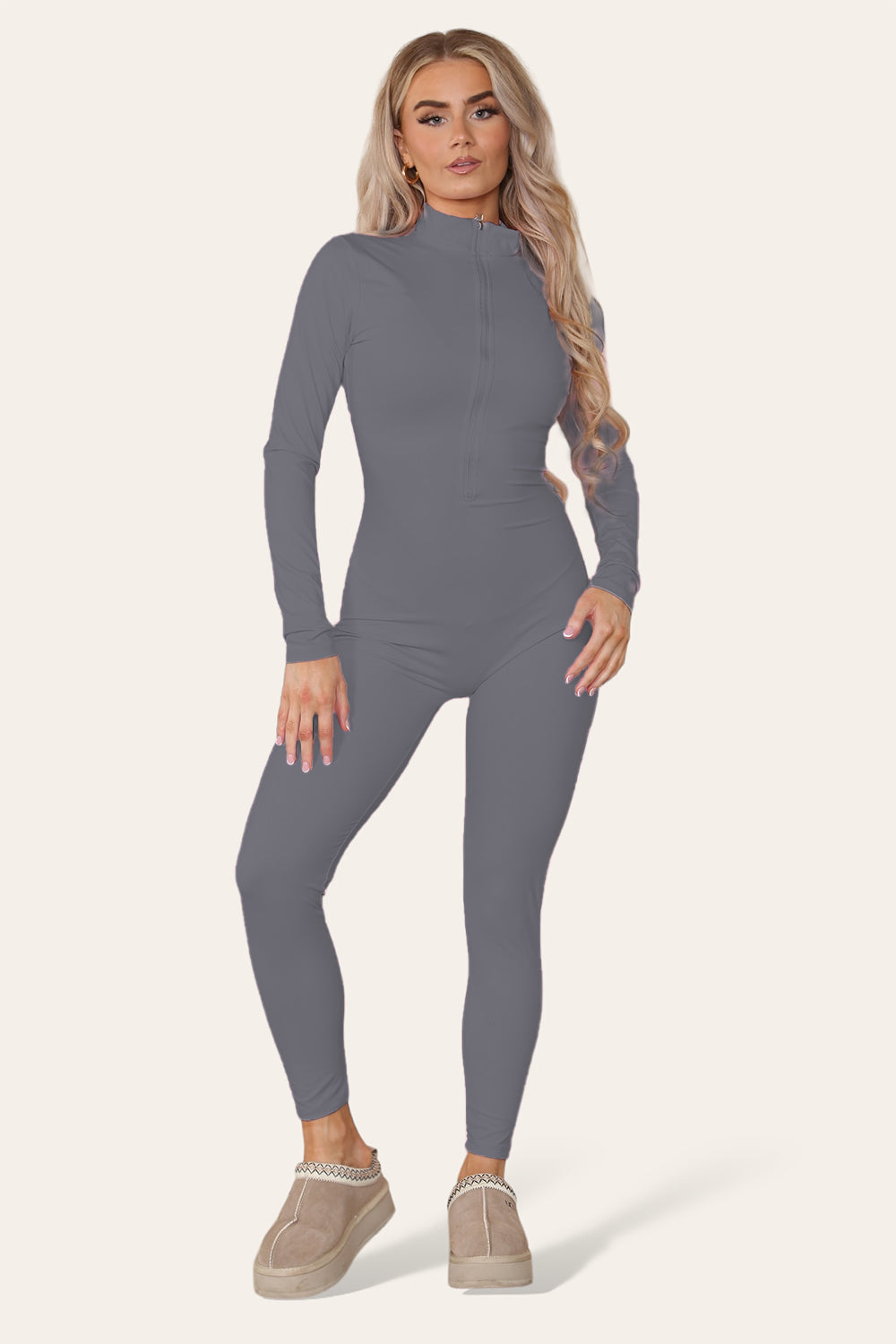 Ribbed High Neck Zipper Collar Jumpsuit Front Unitard Set 20 Ribbed High Neck Zipper Collar Jumpsuit Front Unitard Set - Image 20