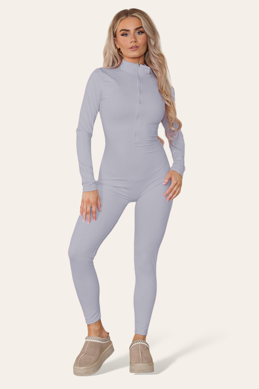 Ribbed High Neck Zipper Collar Jumpsuit Front Unitard Set 7 Ribbed High Neck Zipper Collar Jumpsuit Front Unitard Set - Image 7