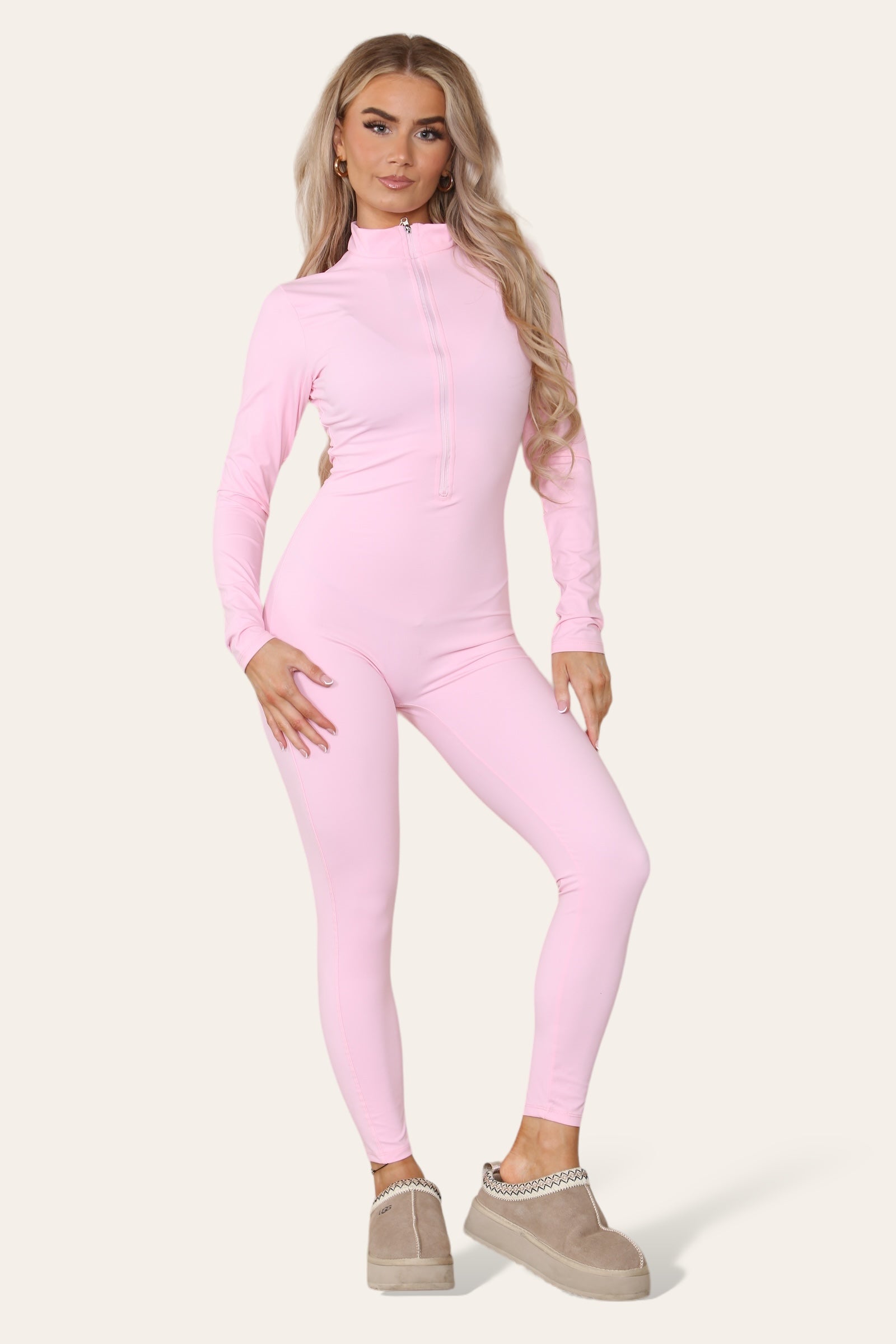Ribbed High Neck Zipper Collar Jumpsuit Front Unitard Set 2 Ribbed High Neck Zipper Collar Jumpsuit Front Unitard Set - Image 2