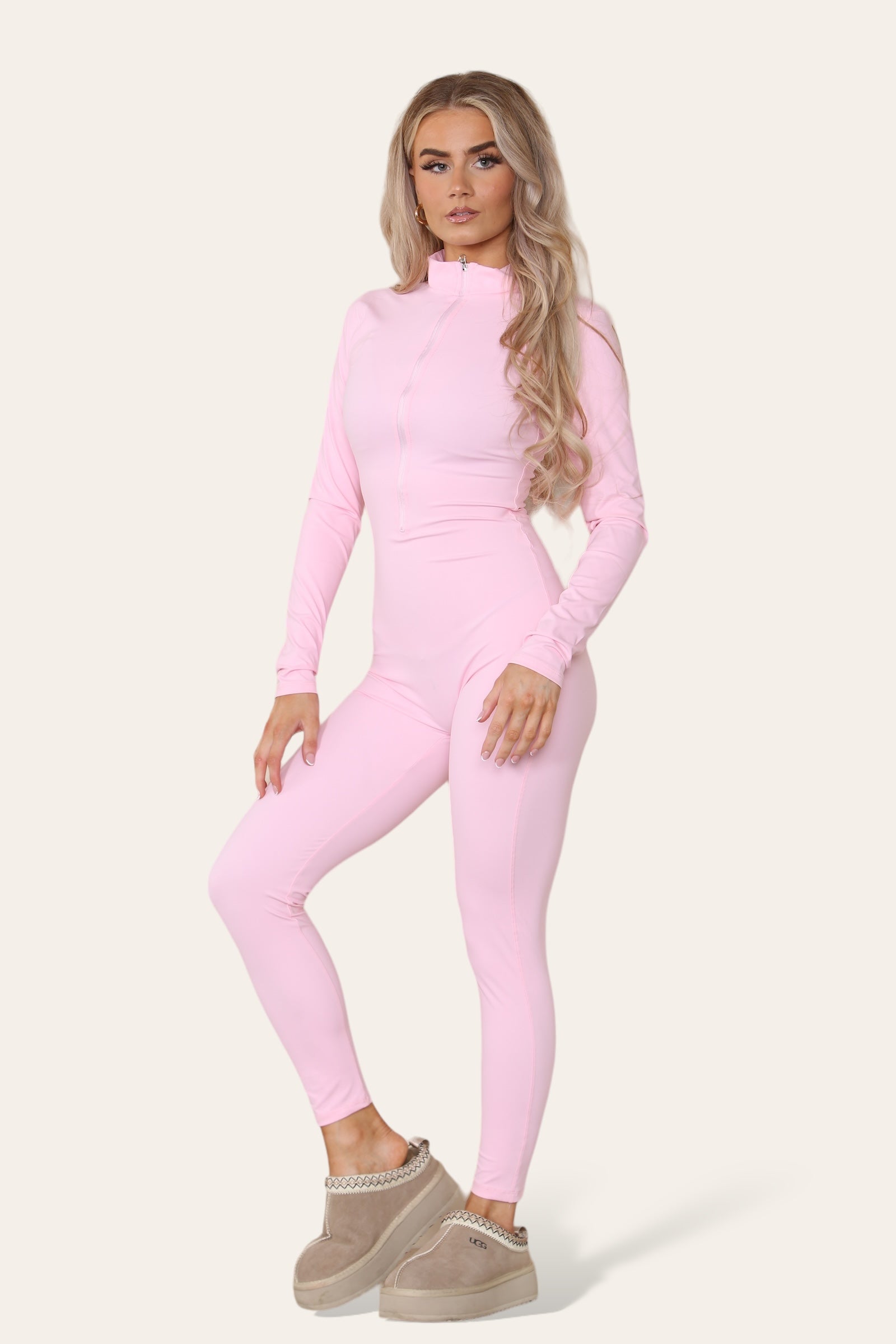 Ribbed High Neck Zipper Collar Jumpsuit Front Unitard Set 3 Ribbed High Neck Zipper Collar Jumpsuit Front Unitard Set - Image 3