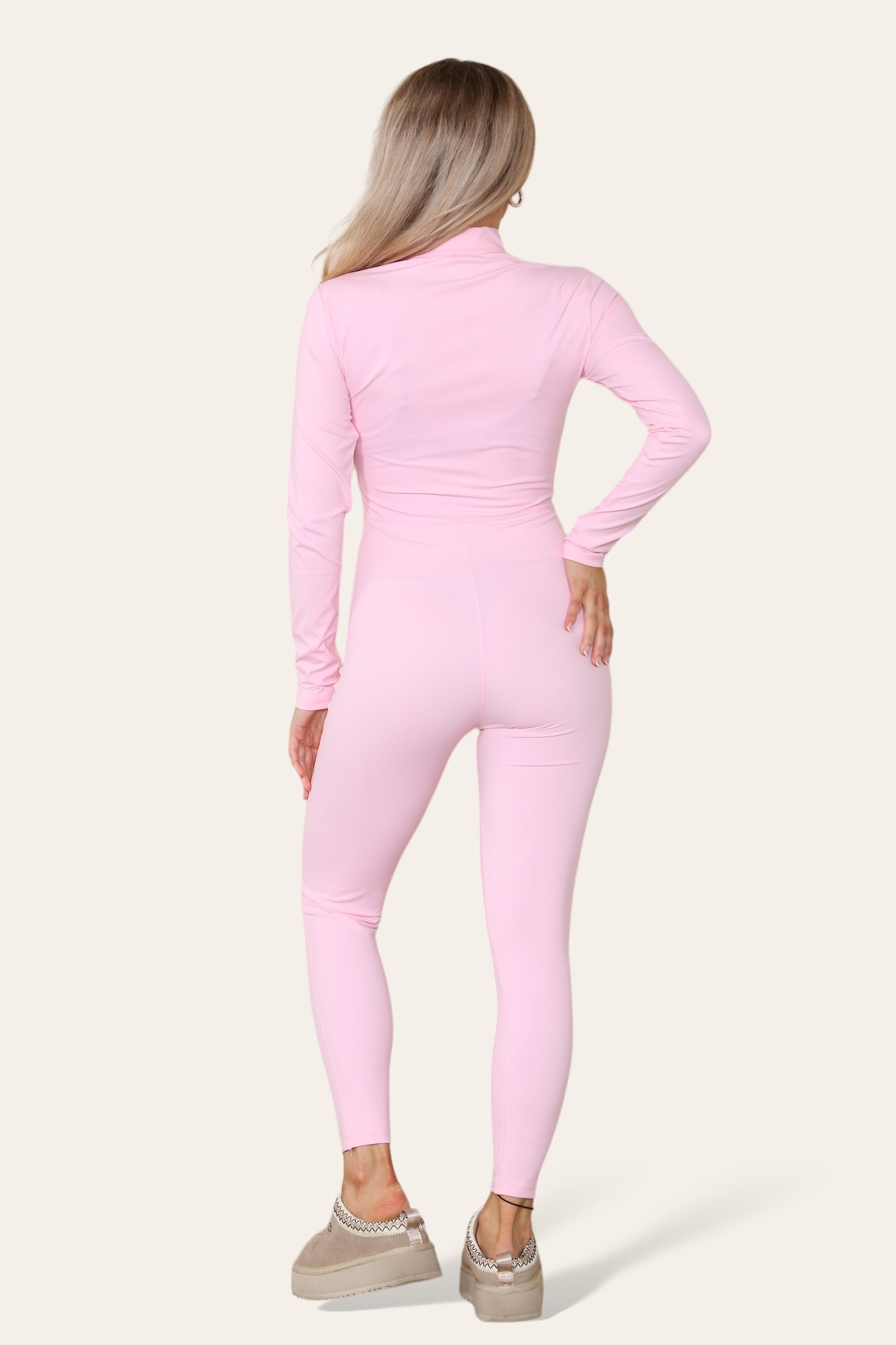 Ribbed High Neck Zipper Collar Jumpsuit Front Unitard Set 9 Ribbed High Neck Zipper Collar Jumpsuit Front Unitard Set - Image 9
