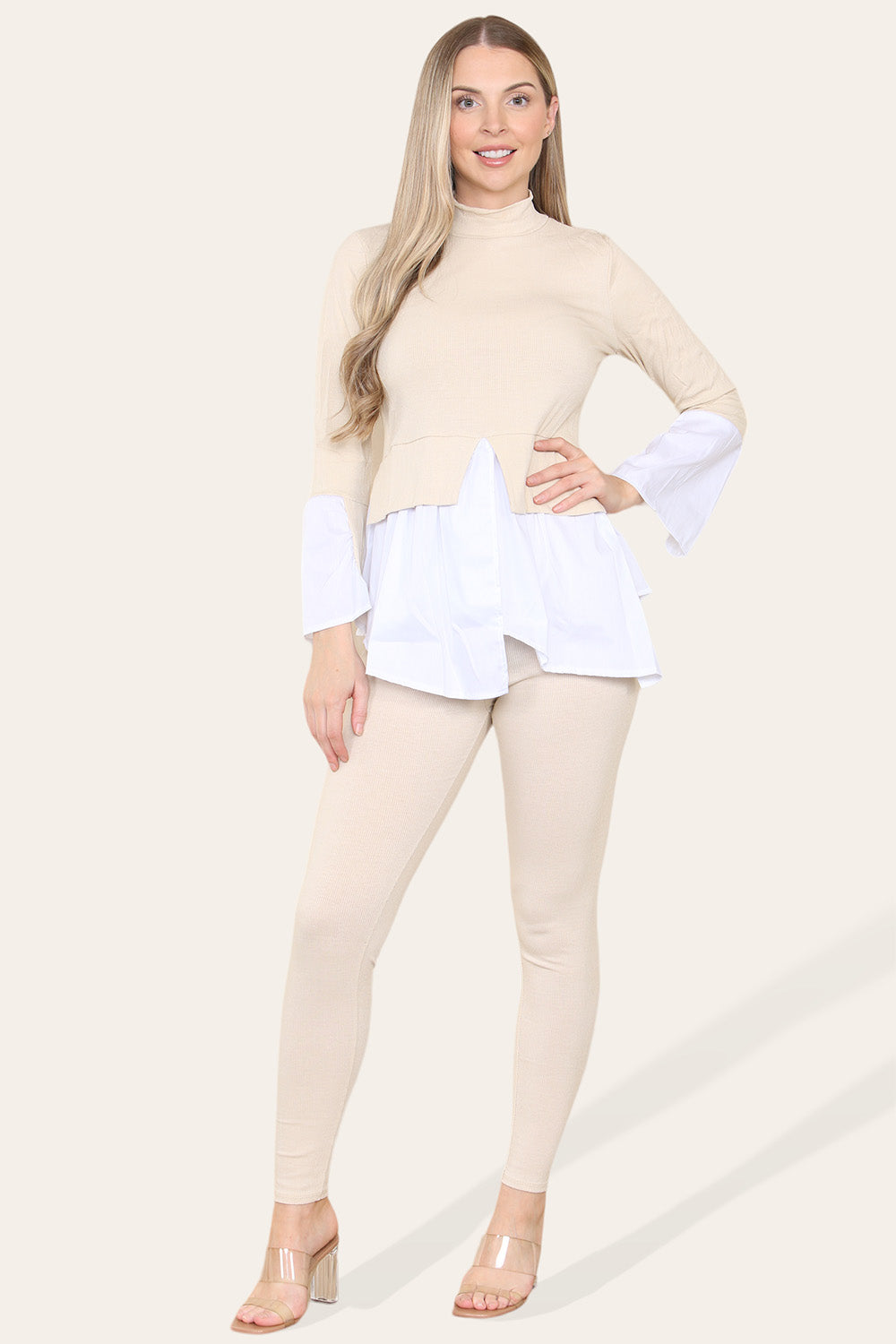 Ribbed Lounge Wear Flared Shirt and Leggings Co-Ord Set 2 Ribbed Lounge Wear Flared Shirt and Leggings Co-Ord Set - Image 2