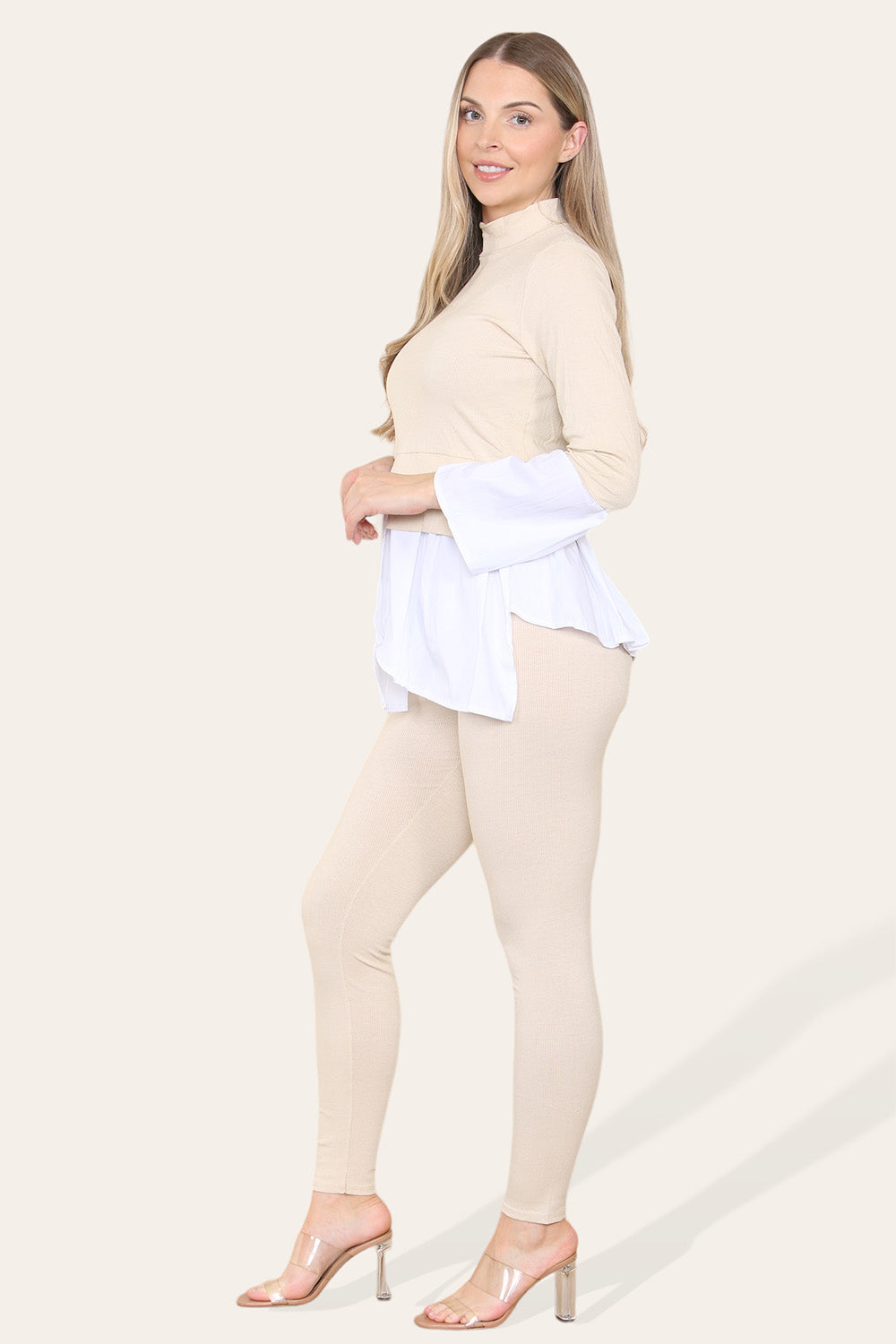 Ribbed Lounge Wear Flared Shirt and Leggings Co-Ord Set 3 Ribbed Lounge Wear Flared Shirt and Leggings Co-Ord Set - Image 3