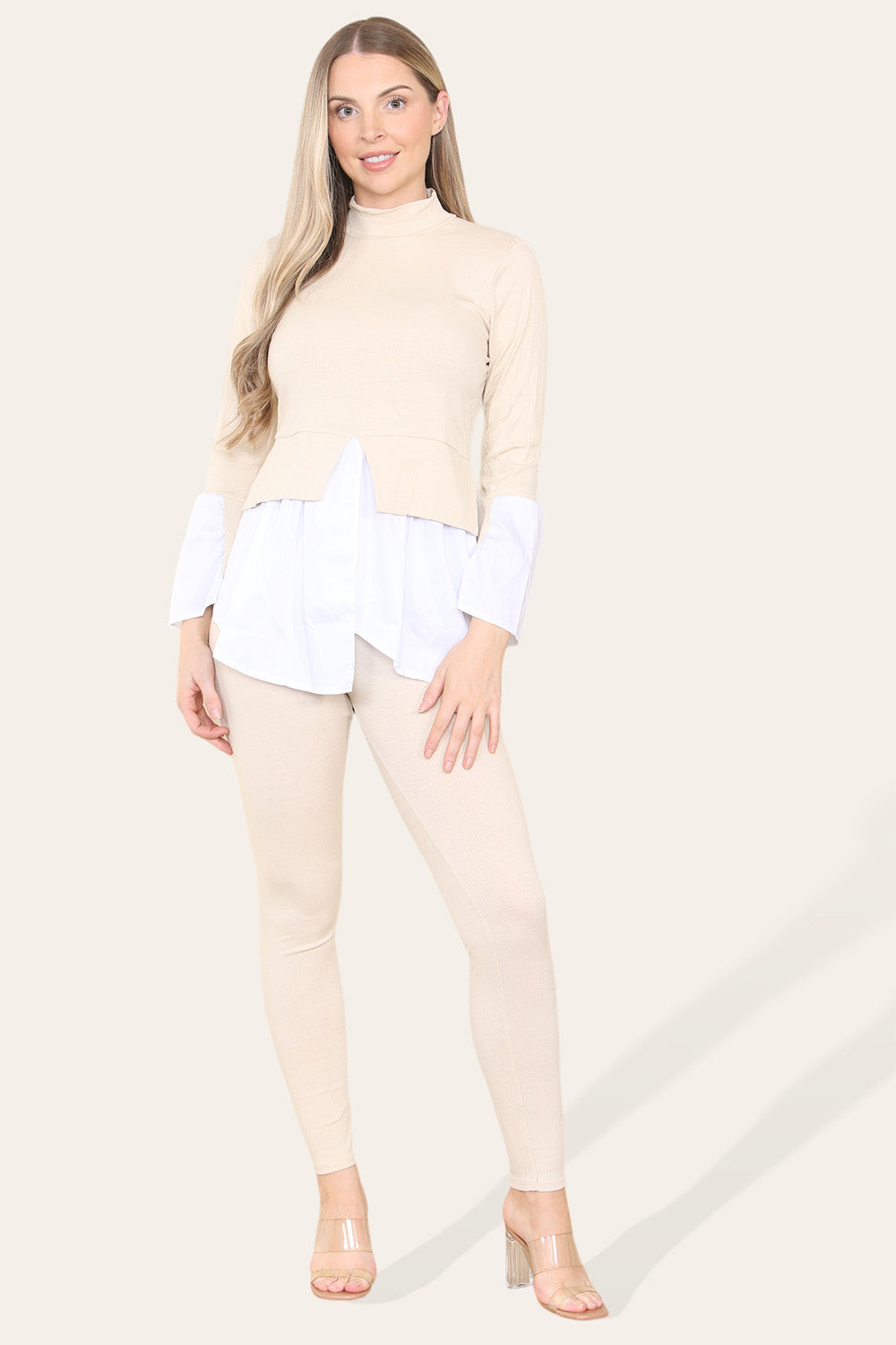 Ribbed Lounge Wear Flared Shirt and Leggings Co-Ord Set 1 Ribbed Lounge Wear Flared Shirt and Leggings Co-Ord Set