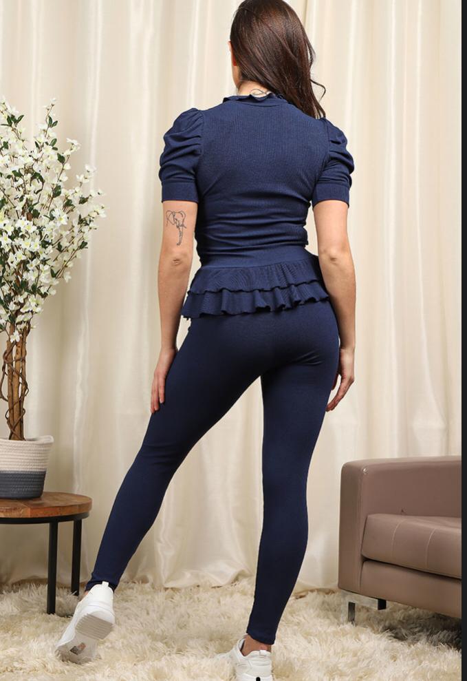 Short Sleeves Two Piece Suit with Ribbed Legging Co-Ord Top Gold Button Frill Hem Peplum Ribbed Lounge Set 10 Short Sleeves Two Piece Suit with Ribbed Legging Co-Ord Top Gold Button Frill Hem Peplum Ribbed Lounge Set - Image 10
