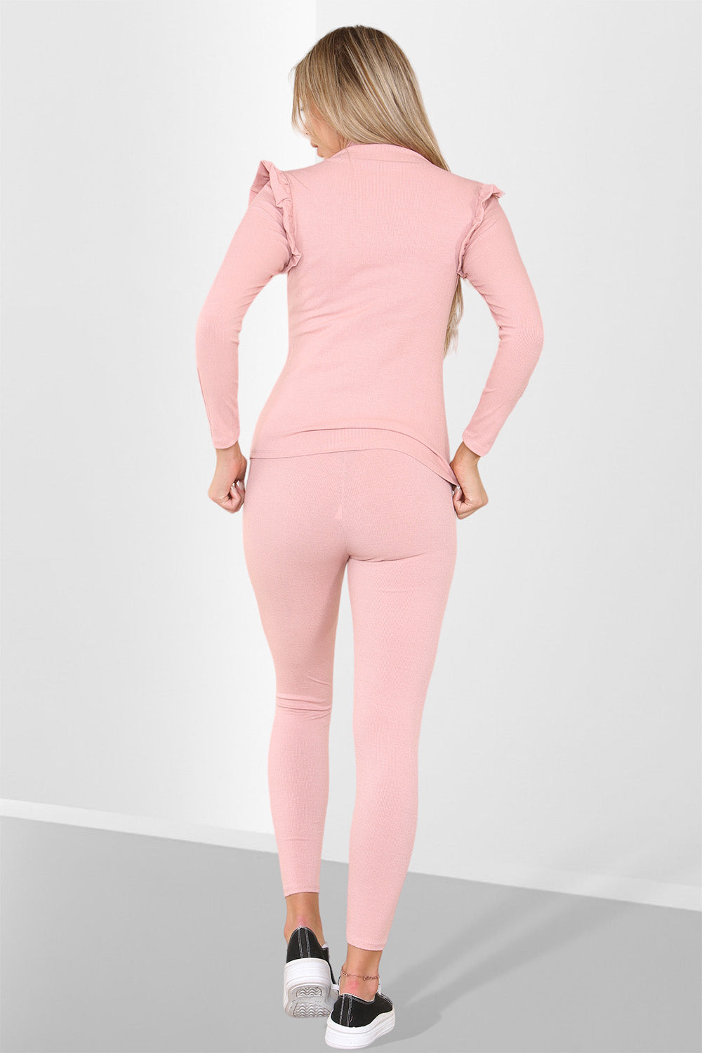 Side Buttons Frill Shoulder Side Neck Gold Button Detail Two Piece Loungewear Set 7 Side Buttons Frill Shoulder Side Neck Gold Button Detail Two Piece Loungewear Set - Image 7