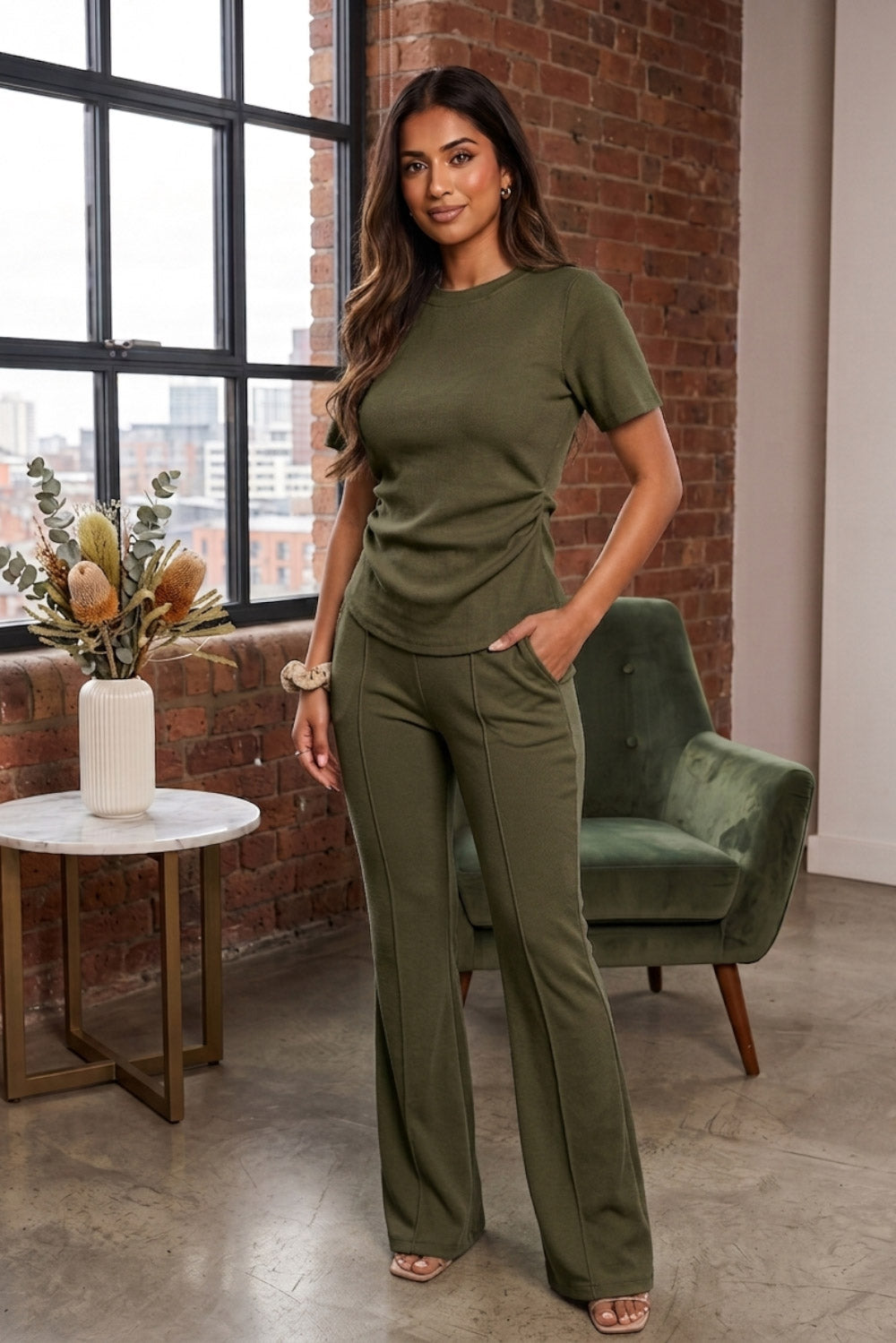 Side Cinched Flared Trousers Set 5 Side Cinched Flared Trousers Set - Image 5