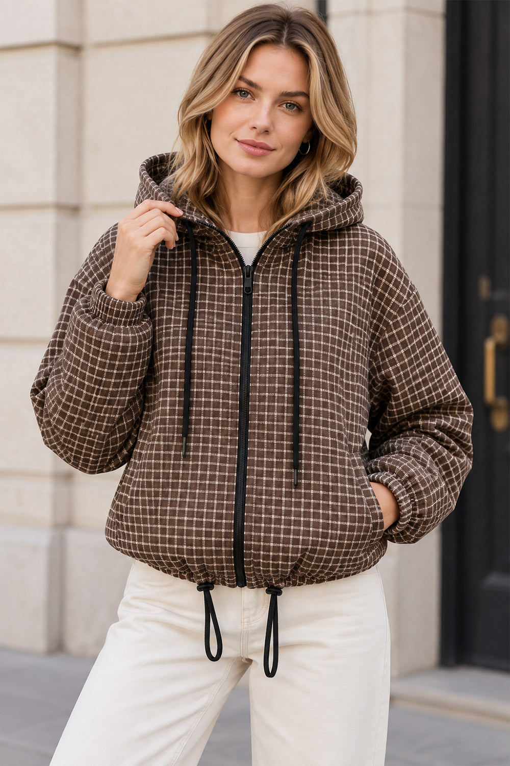 Small Checkered Inspired Designer Hooded Jacket 6 Small Checkered Inspired Designer Hooded Jacket - Image 6