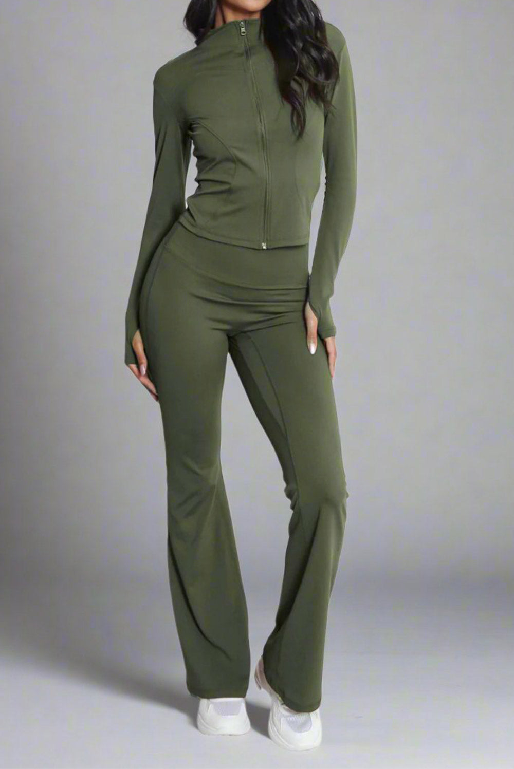 Super Active Zip Top and Push Up Flared Trousers Gym Set - Without Ruched Bum New Style 5 Super Active Zip Top and Push Up Flared Trousers Gym Set - Without Ruched Bum New Style - Image 5