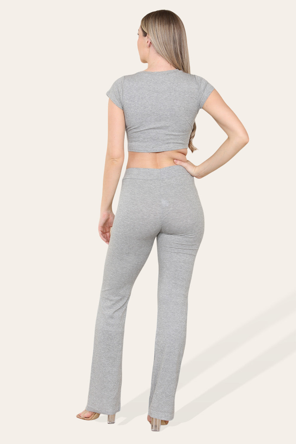 Tie Belt Front Cropped Loungewear Ribbed Trousers Set 5 Tie Belt Front Cropped Loungewear Ribbed Trousers Set - Image 5