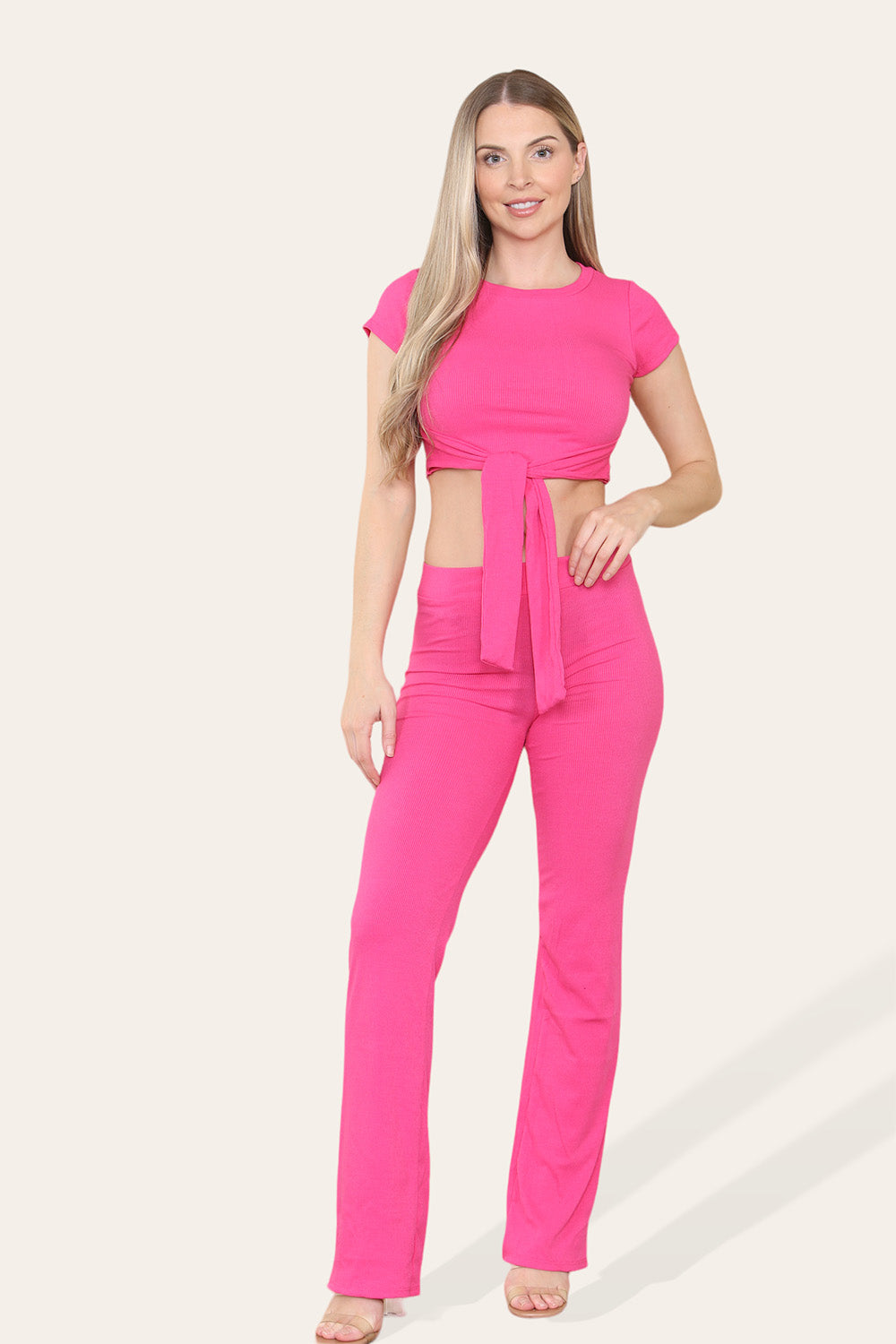 Tie Belt Front Cropped Loungewear Ribbed Trousers Set 12 Tie Belt Front Cropped Loungewear Ribbed Trousers Set - Image 12