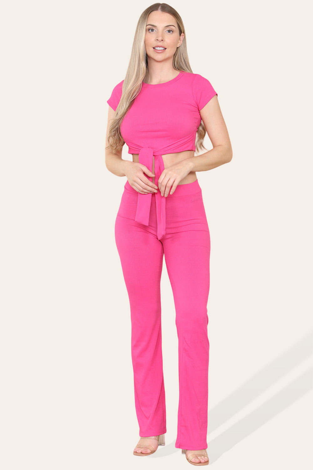 Tie Belt Front Cropped Loungewear Ribbed Trousers Set 13 Tie Belt Front Cropped Loungewear Ribbed Trousers Set - Image 13
