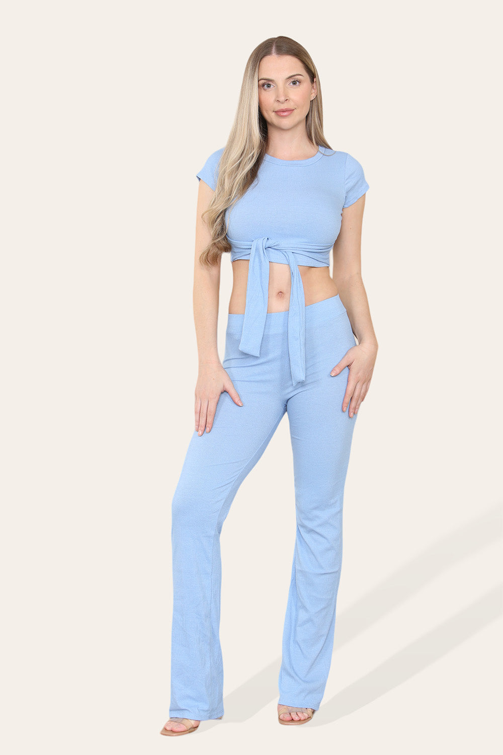 Tie Belt Front Cropped Loungewear Ribbed Trousers Set 16 Tie Belt Front Cropped Loungewear Ribbed Trousers Set - Image 16