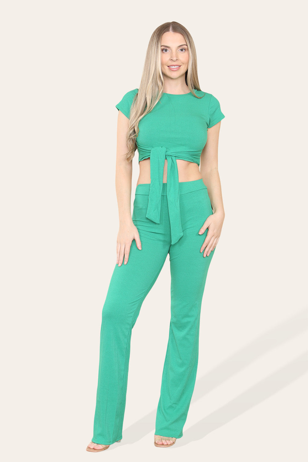 Tie Belt Front Cropped Loungewear Ribbed Trousers Set 25 Tie Belt Front Cropped Loungewear Ribbed Trousers Set - Image 25