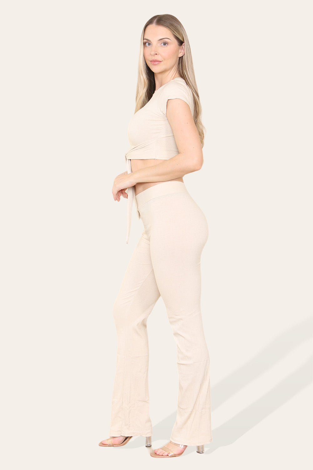 Tie Belt Front Cropped Loungewear Ribbed Trousers Set 6 Tie Belt Front Cropped Loungewear Ribbed Trousers Set - Image 6