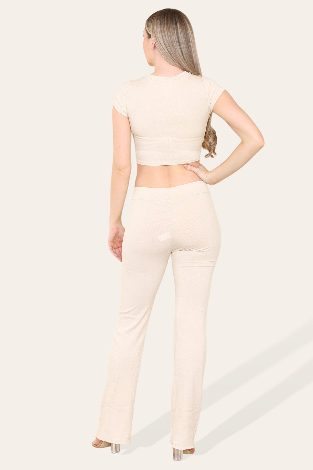 Tie Belt Front Cropped Loungewear Ribbed Trousers Set 7 Tie Belt Front Cropped Loungewear Ribbed Trousers Set - Image 7