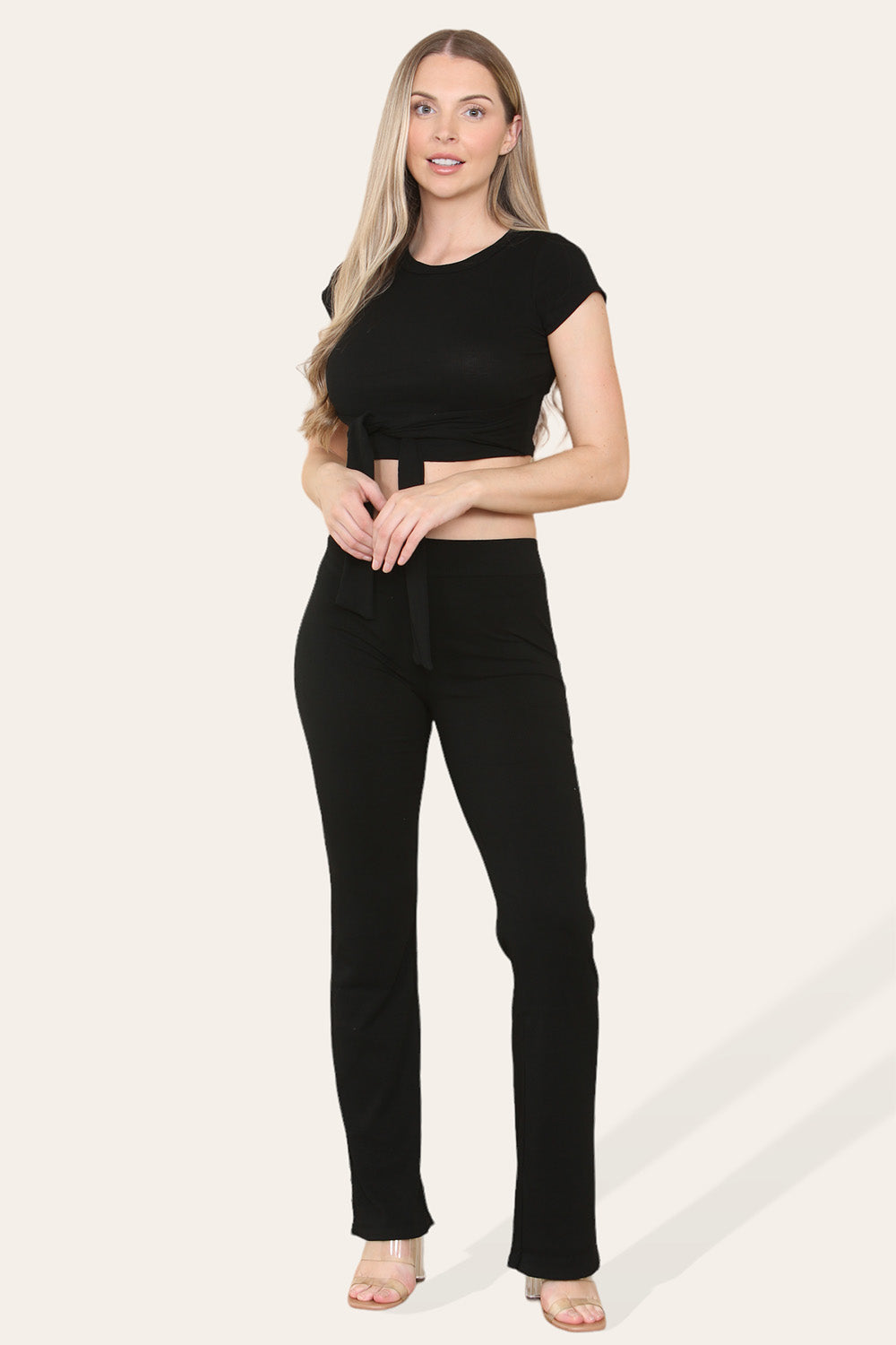 Tie Belt Front Cropped Loungewear Ribbed Trousers Set 9 Tie Belt Front Cropped Loungewear Ribbed Trousers Set - Image 9