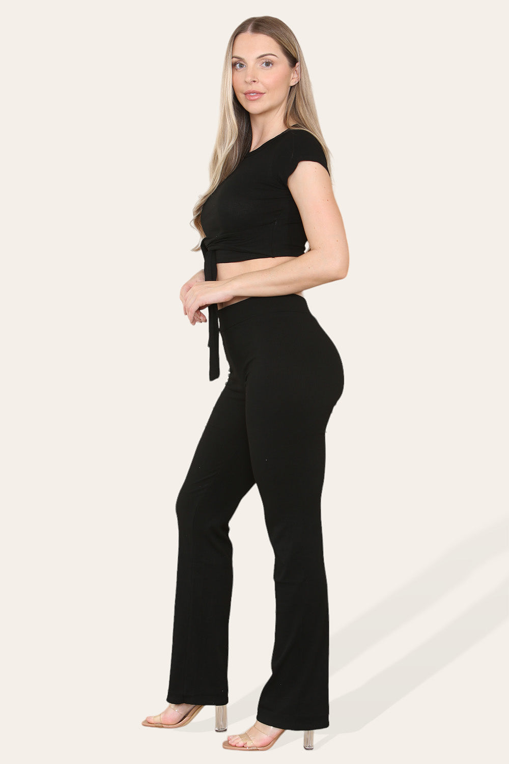 Tie Belt Front Cropped Loungewear Ribbed Trousers Set 10 Tie Belt Front Cropped Loungewear Ribbed Trousers Set - Image 10