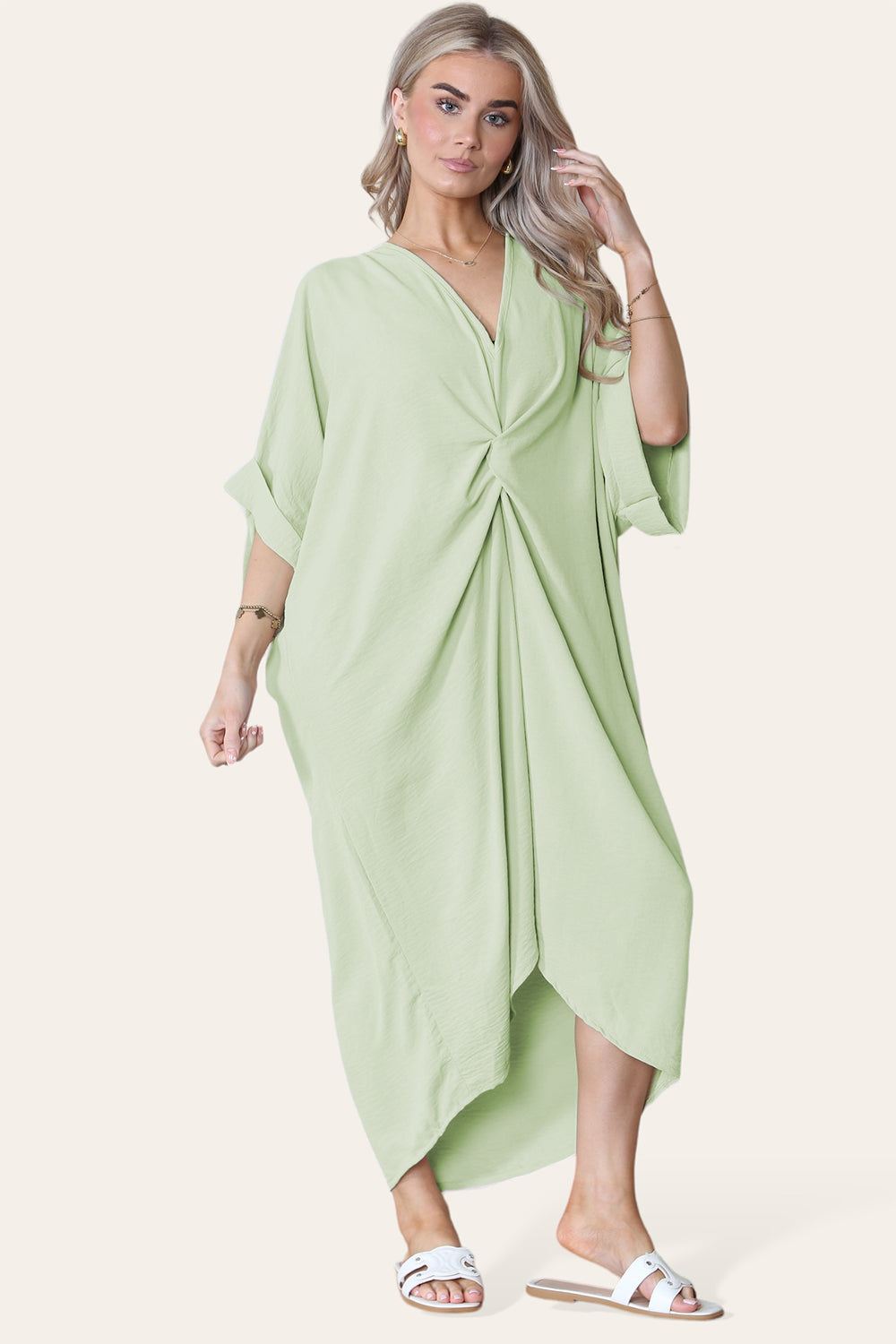Womens V-Neck Tie Knotted Twisted Front Oversized Longline Midi Dress 6 Womens V-Neck Tie Knotted Twisted Front Oversized Longline Midi Dress - Image 6