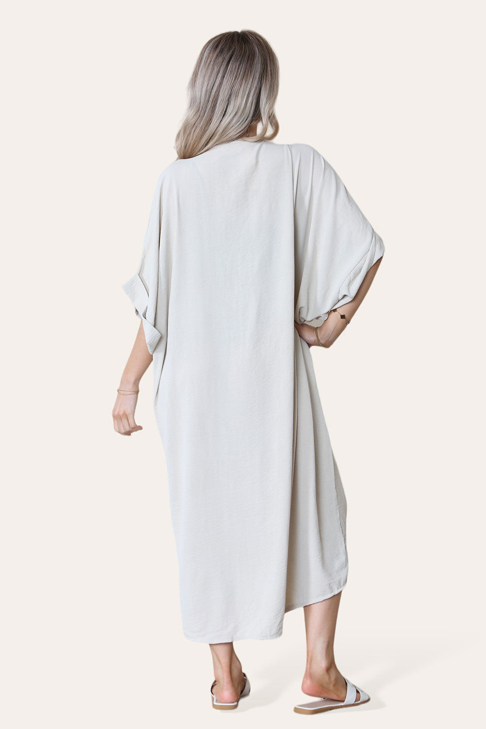 Womens V-Neck Tie Knotted Twisted Front Oversized Longline Midi Dress 8 Womens V-Neck Tie Knotted Twisted Front Oversized Longline Midi Dress - Image 8