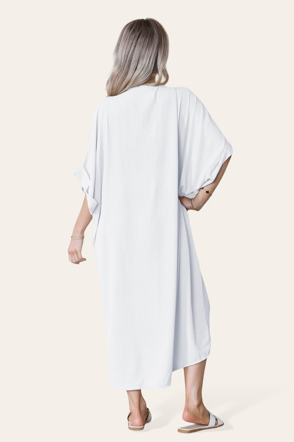 Womens V-Neck Tie Knotted Twisted Front Oversized Longline Midi Dress 4 Womens V-Neck Tie Knotted Twisted Front Oversized Longline Midi Dress - Image 4