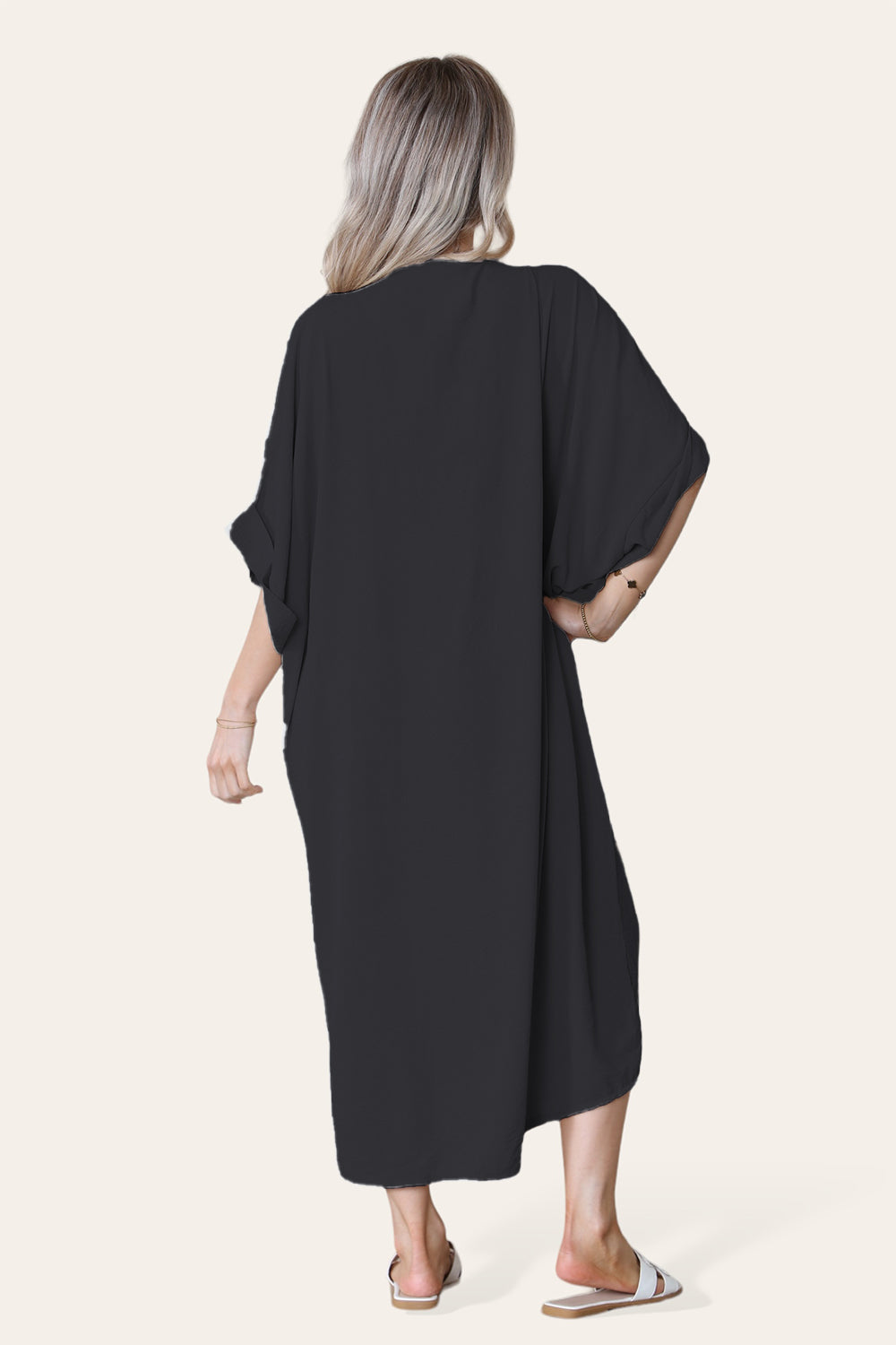 Womens V-Neck Tie Knotted Twisted Front Oversized Longline Midi Dress 10 Womens V-Neck Tie Knotted Twisted Front Oversized Longline Midi Dress - Image 10
