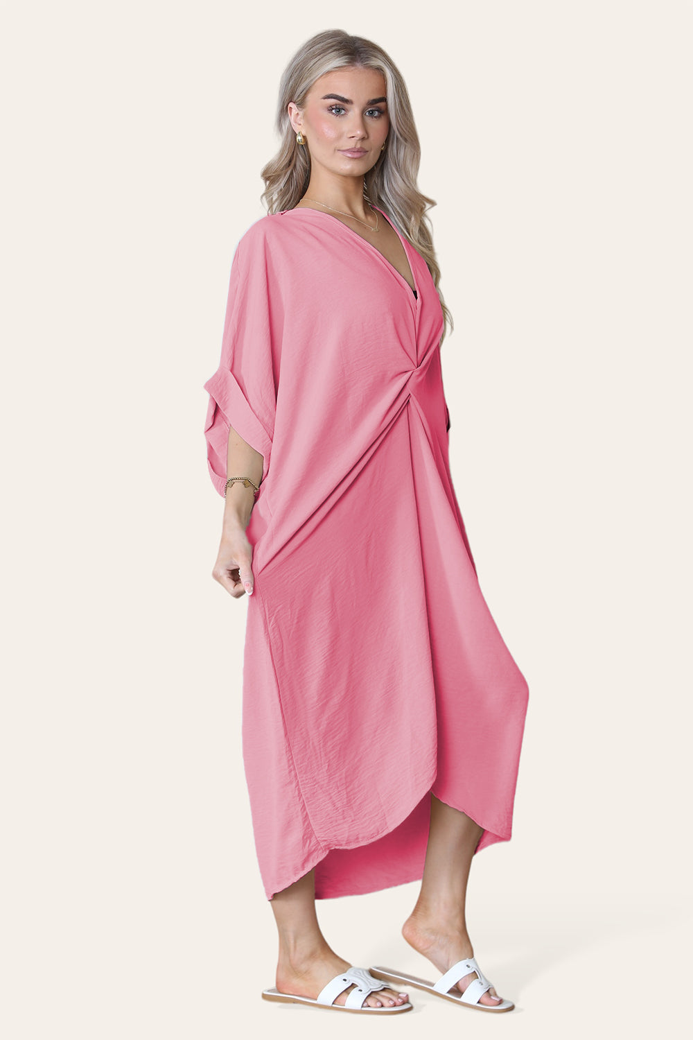 Womens V-Neck Tie Knotted Twisted Front Oversized Longline Midi Dress 11 Womens V-Neck Tie Knotted Twisted Front Oversized Longline Midi Dress - Image 11