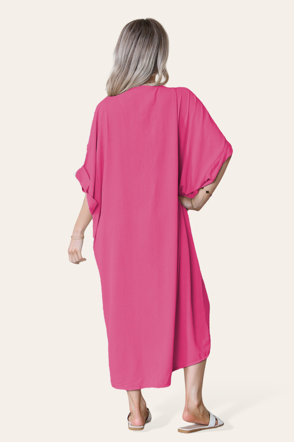 Womens V-Neck Tie Knotted Twisted Front Oversized Longline Midi Dress 13 Womens V-Neck Tie Knotted Twisted Front Oversized Longline Midi Dress - Image 13