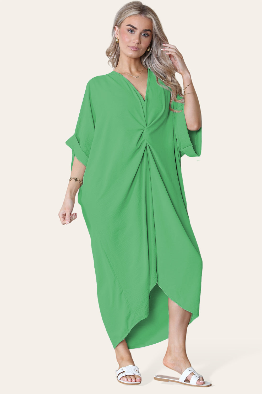 Womens V-Neck Tie Knotted Twisted Front Oversized Longline Midi Dress 14 Womens V-Neck Tie Knotted Twisted Front Oversized Longline Midi Dress - Image 14