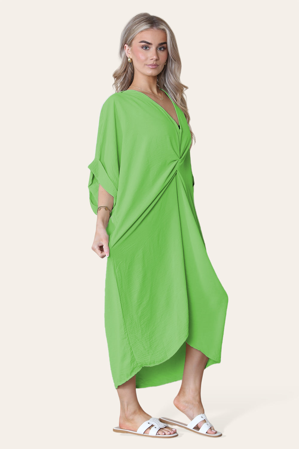 Womens V-Neck Tie Knotted Twisted Front Oversized Longline Midi Dress 16 Womens V-Neck Tie Knotted Twisted Front Oversized Longline Midi Dress - Image 16