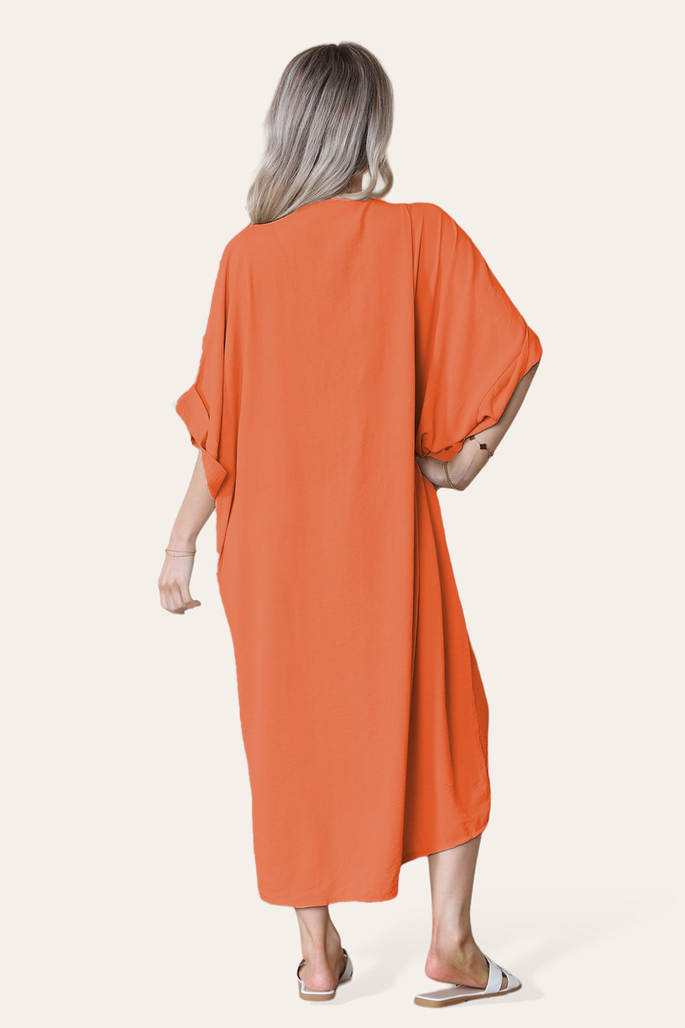 Womens V-Neck Tie Knotted Twisted Front Oversized Longline Midi Dress 17 Womens V-Neck Tie Knotted Twisted Front Oversized Longline Midi Dress - Image 17