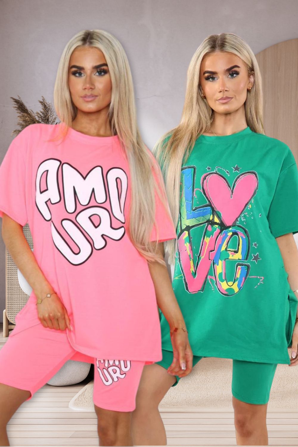 Cycling Short and T-Shirts Co-Ord Two Piece Side Slit Set with Front Printed Slogan 2 Cycling Short and T-Shirts Co-Ord Two Piece Side Slit Set with Front Printed Slogan - Image 2