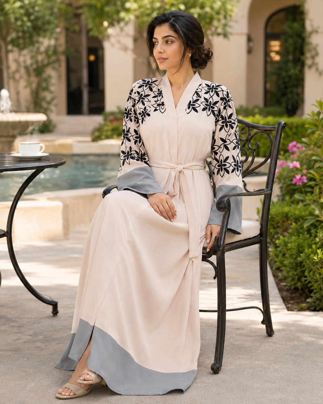 Women’s Floral Abaya Maxi Dress Belted Long Sleeve Modest Kaftan Robe UK 4 Women’s Floral Abaya Maxi Dress Belted Long Sleeve Modest Kaftan Robe UK - Image 4