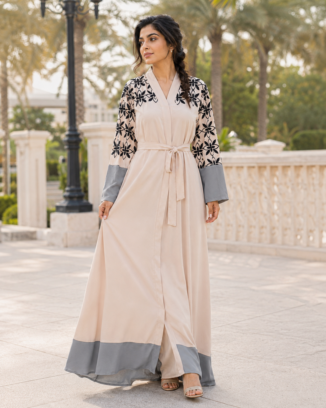 Women’s Floral Abaya Maxi Dress Belted Long Sleeve Modest Kaftan Robe UK 7 Women’s Floral Abaya Maxi Dress Belted Long Sleeve Modest Kaftan Robe UK - Image 7