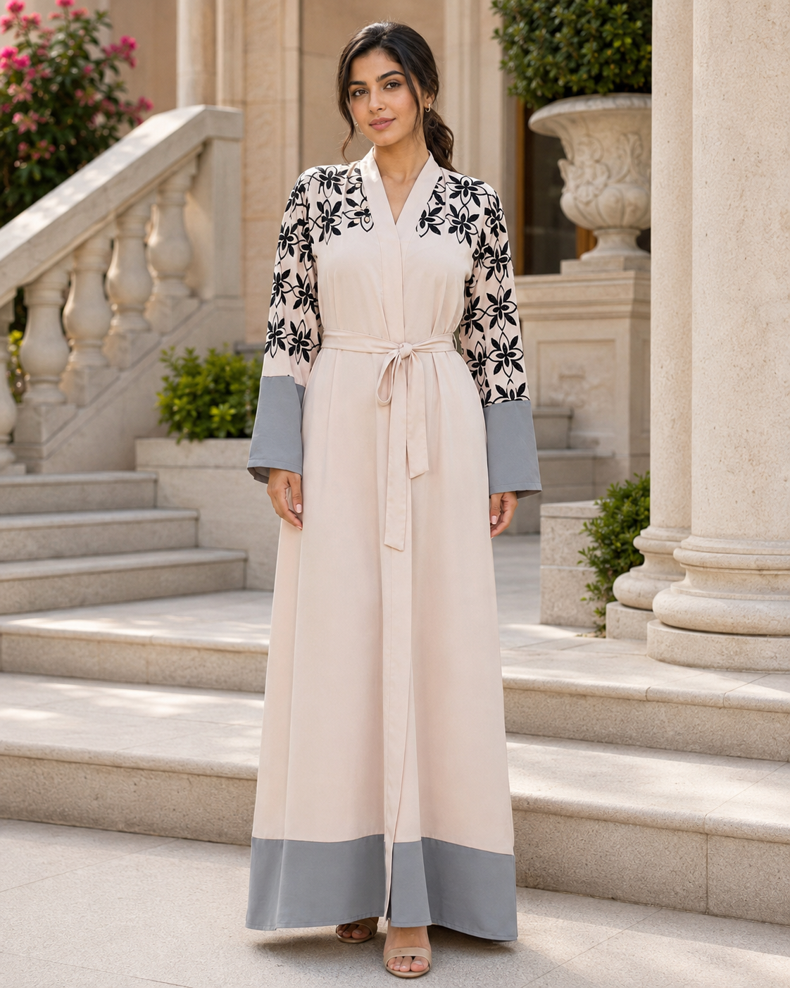 Women’s Floral Abaya Maxi Dress Belted Long Sleeve Modest Kaftan Robe UK 9 Women’s Floral Abaya Maxi Dress Belted Long Sleeve Modest Kaftan Robe UK - Image 9