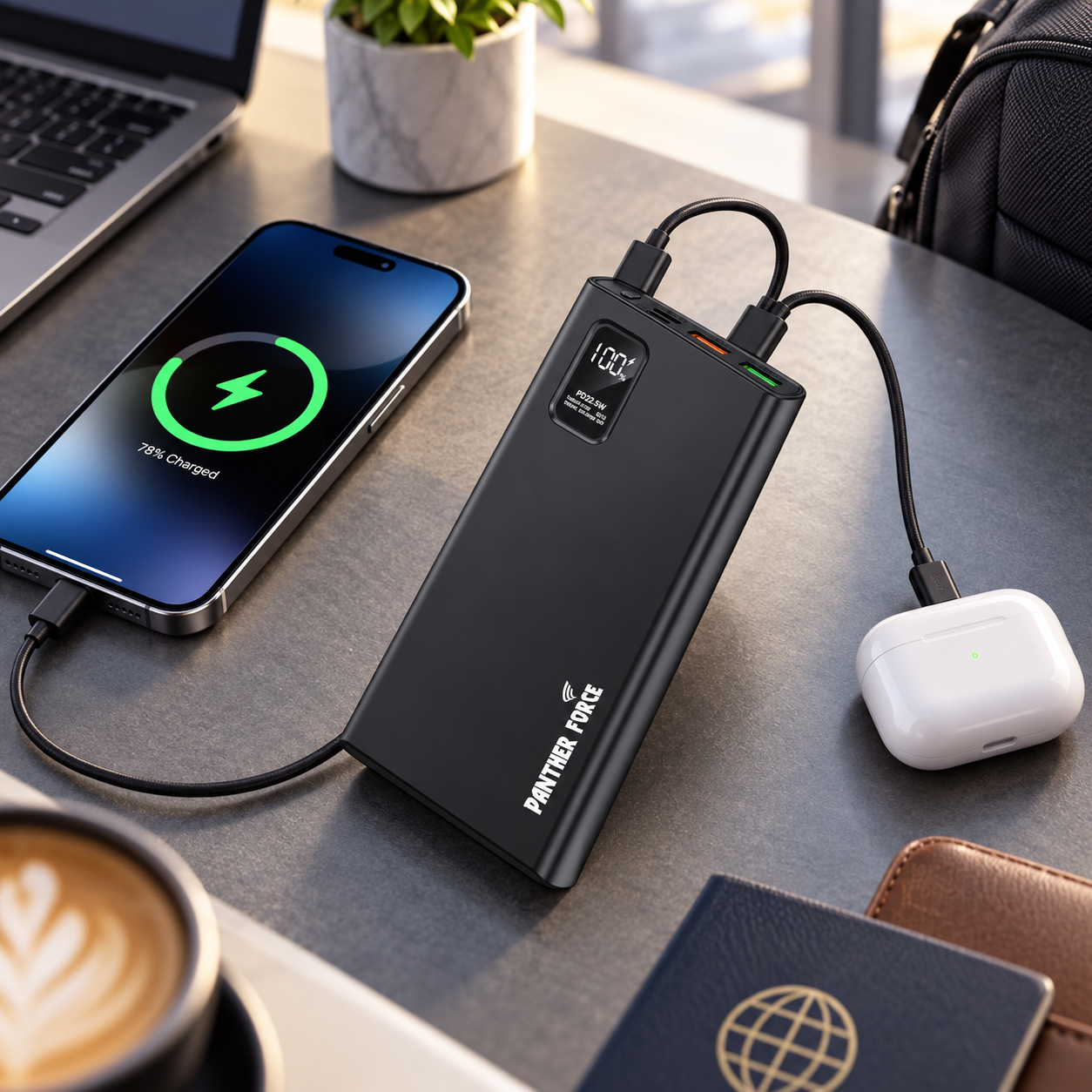 Panther Force PD3.0 20000mAh 22.5W Fast Charging Power Bank USB-C Dual USB Display 5 Panther Force PD3.0 20000mAh 22.5W Fast Charging Power Bank USB-C Dual USB Display - Image 5