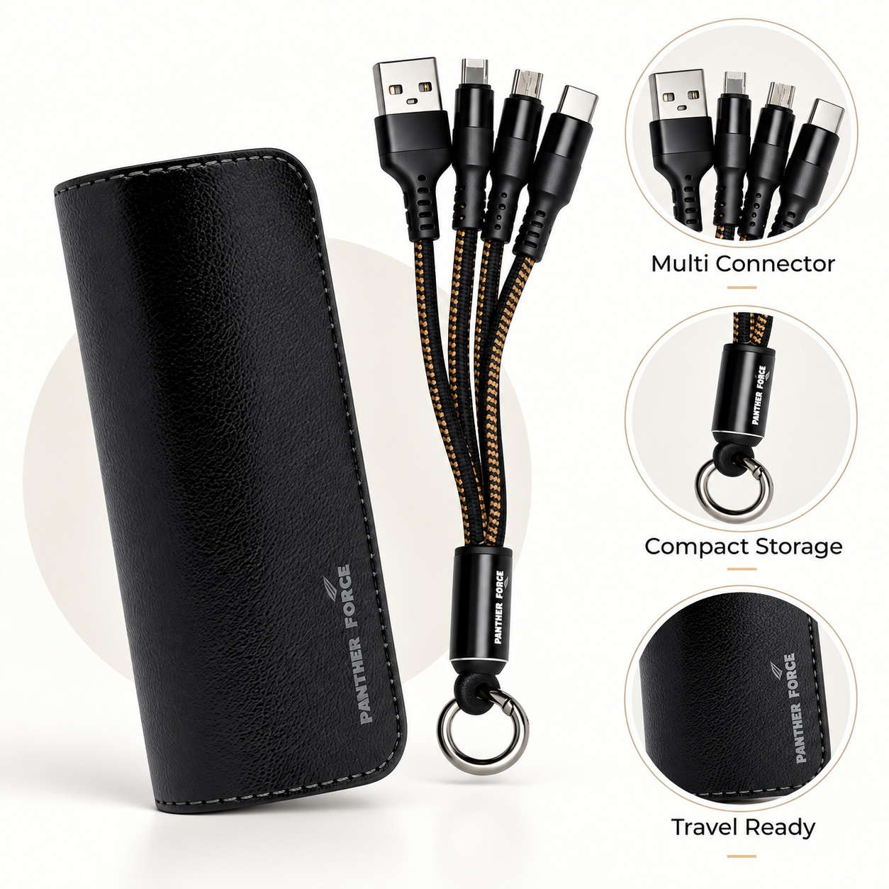 Panther Force 2600 MINI Travel Cable Set USB-C Micro USB Lightning Braided 4 Panther Force 2600 MINI Travel Cable Set USB-C Micro USB Lightning Braided - Image 4