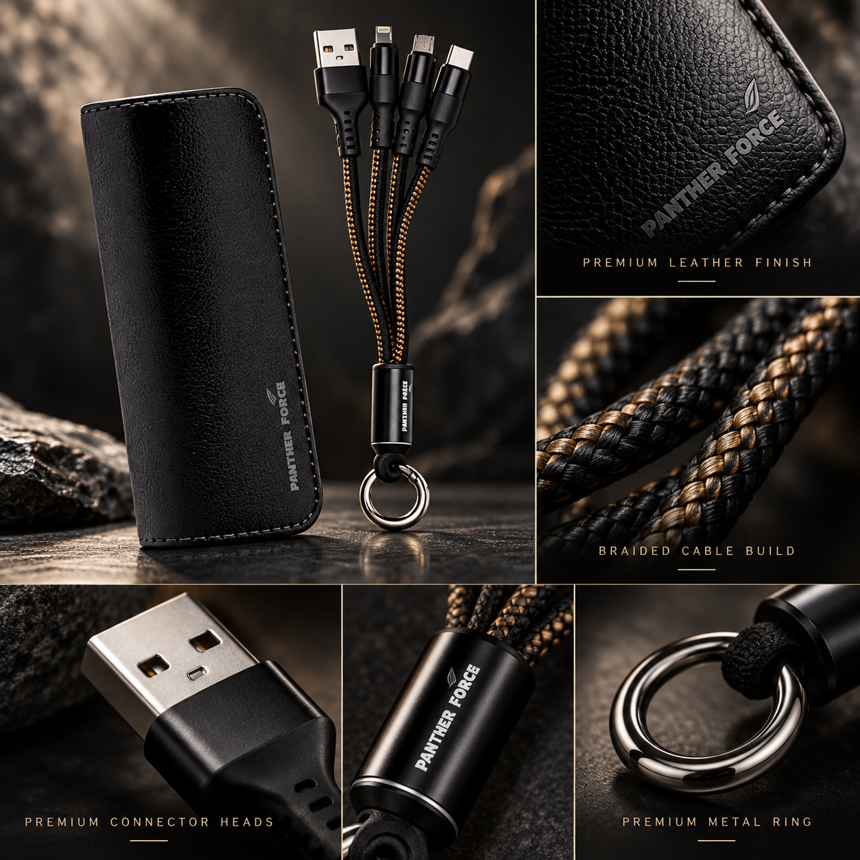 Panther Force 2600 MINI Travel Cable Set USB-C Micro USB Lightning Braided 3 Panther Force 2600 MINI Travel Cable Set USB-C Micro USB Lightning Braided - Image 3