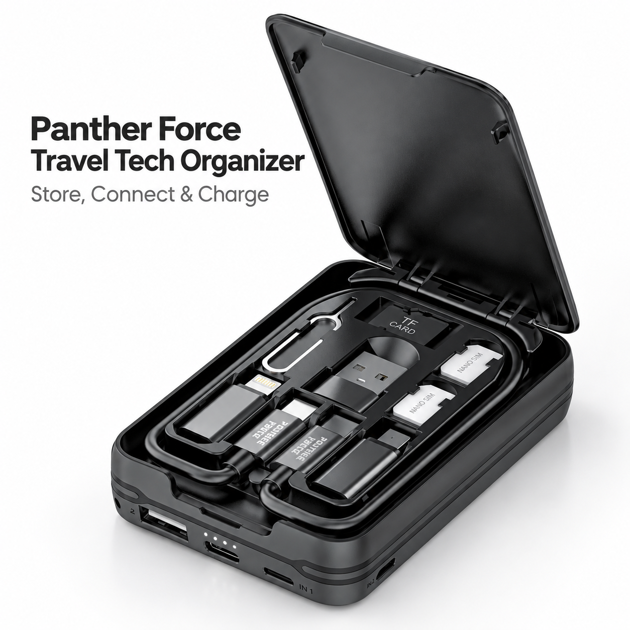 Panther Force Travel Tech Organiser Cable Adapter SIM TF Card Storage Case Black 1 Panther Force Travel Tech Organiser Cable Adapter SIM TF Card Storage Case Black