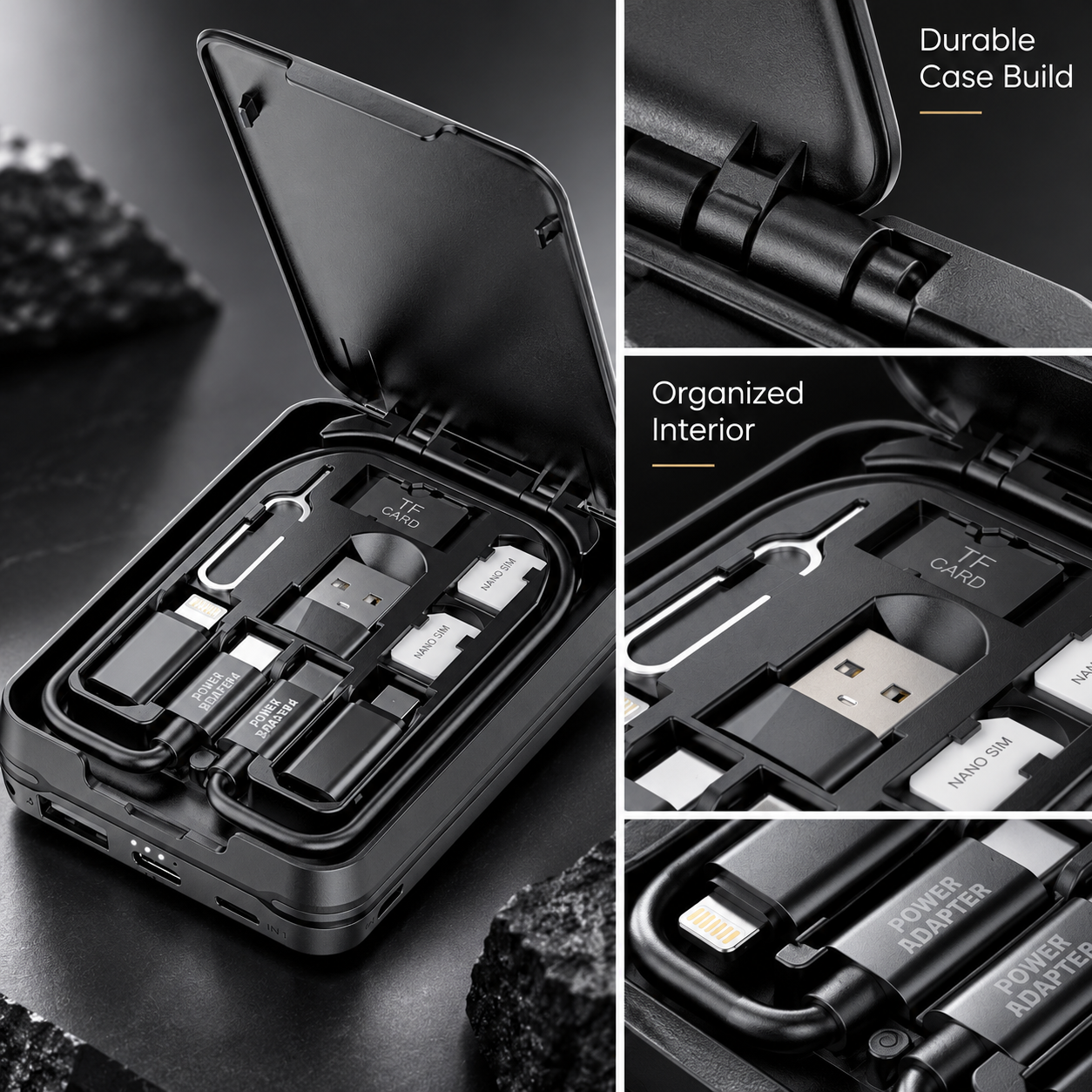 Panther Force Travel Tech Organiser Cable Adapter SIM TF Card Storage Case Black 3 Panther Force Travel Tech Organiser Cable Adapter SIM TF Card Storage Case Black - Image 3