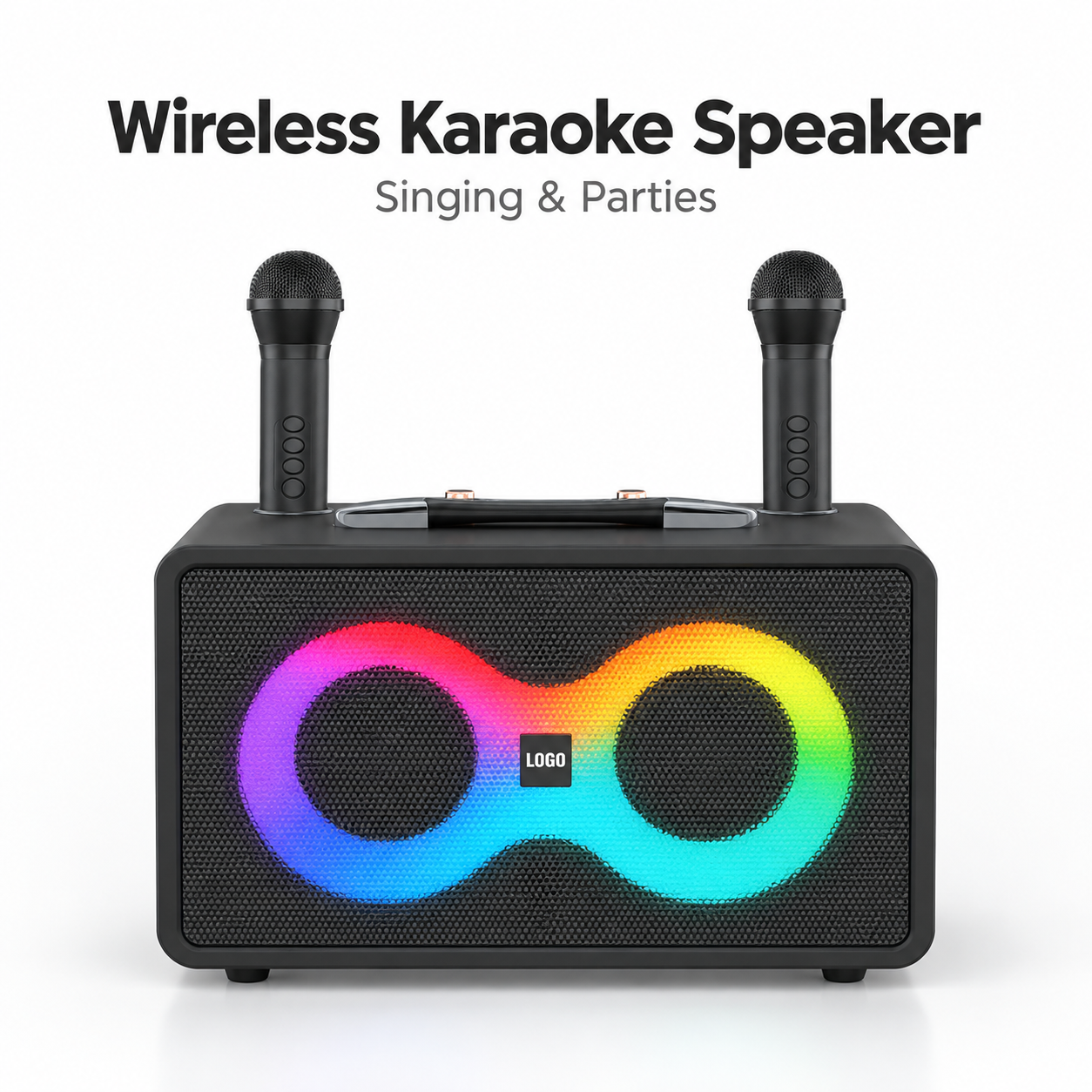 Wireless Karaoke Speaker with 2 Microphones RGB Party Speaker Portable 1 Wireless Karaoke Speaker with 2 Microphones RGB Party Speaker Portable