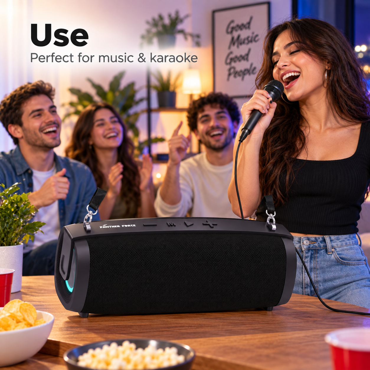 Panther Force PF261 Bluetooth Portable Speaker w/ Mic Shoulder Strap LED Karaoke 2 Panther Force PF261 Bluetooth Portable Speaker w/ Mic Shoulder Strap LED Karaoke - Image 2