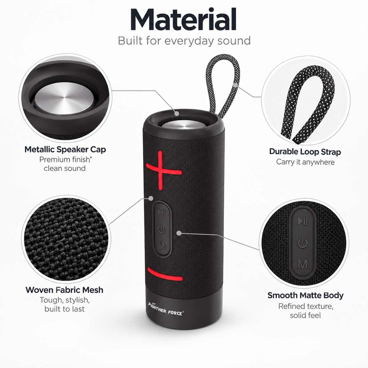 Panther Force PF260 Portable Wireless Bluetooth Speaker - Black & Red LED Light Sound 4 Panther Force PF260 Portable Wireless Bluetooth Speaker - Black & Red LED Light Sound - Image 4