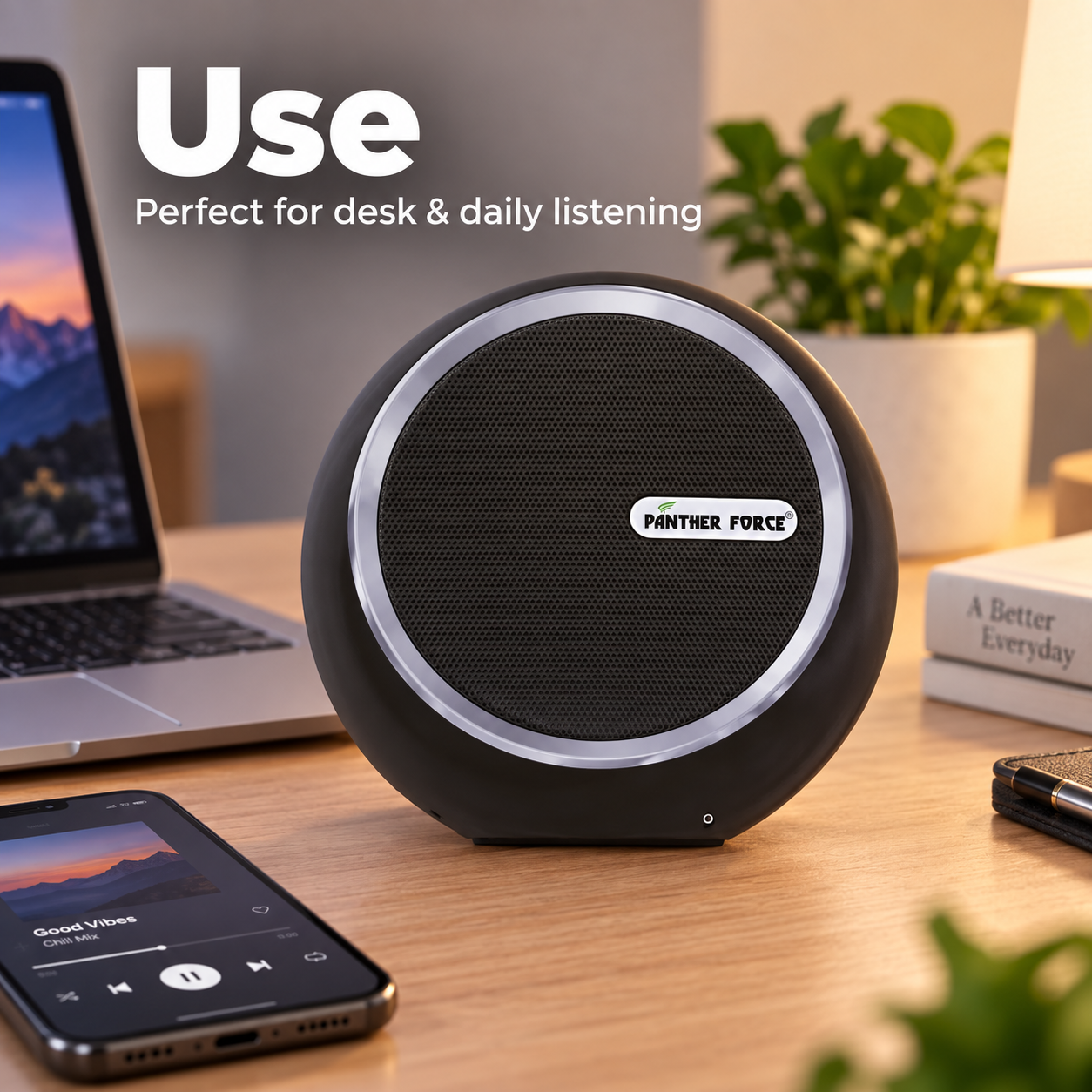 Panther Force PF263 Compact Round Bluetooth Speaker Portable Wireless Black 2 Panther Force PF263 Compact Round Bluetooth Speaker Portable Wireless Black - Image 2