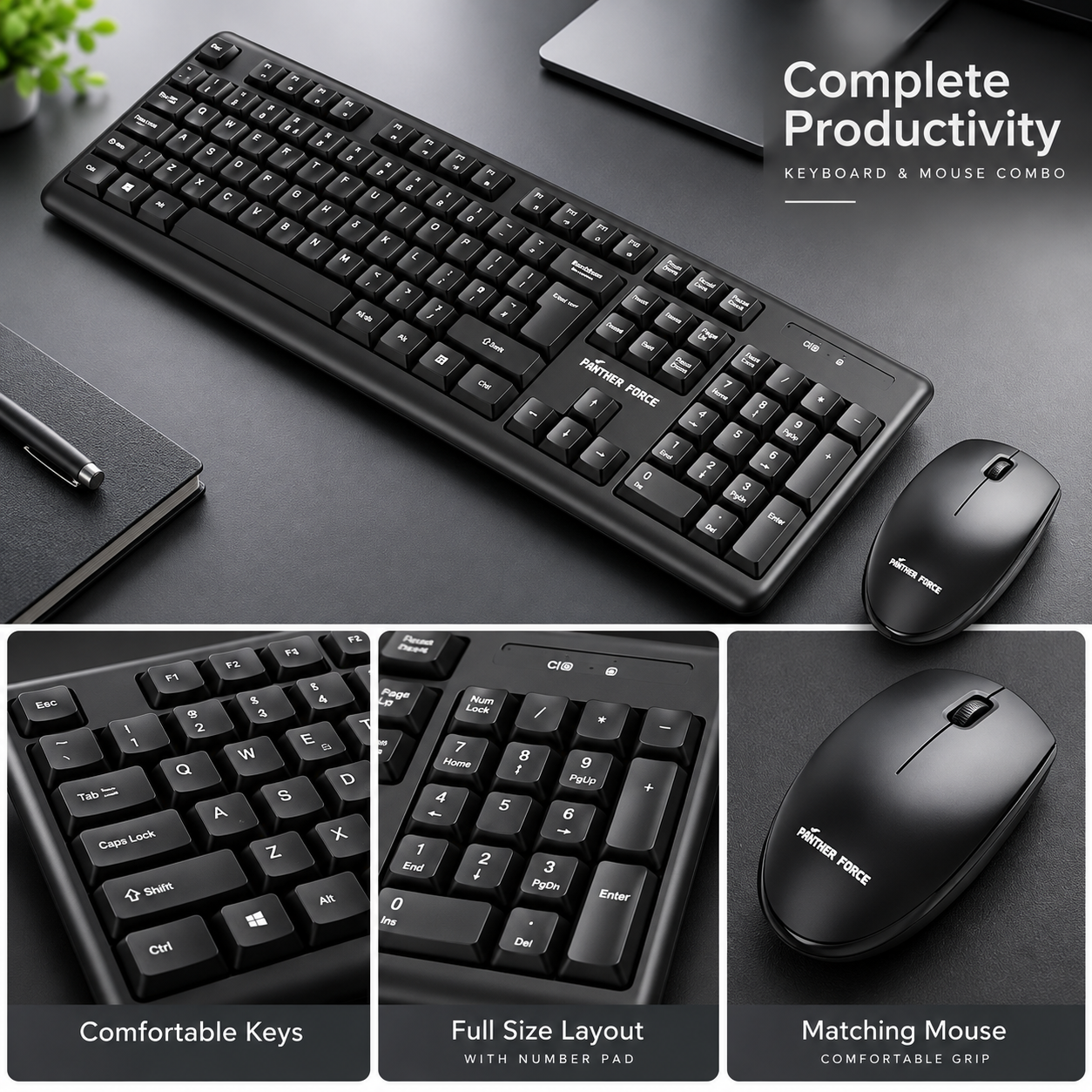 Panther Force Wireless Keyboard and Mouse Combo For Office Home & Study Black 3 Panther Force Wireless Keyboard and Mouse Combo For Office Home & Study Black - Image 3