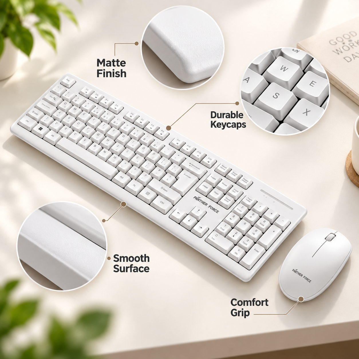 Panther Force Wireless Keyboard and Mouse Combo For Office Home & Study White 4 Panther Force Wireless Keyboard and Mouse Combo For Office Home & Study White - Image 4